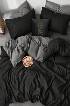 İQON Lastikli Çarşaflı Nevresim Takımı Çift Kişilik Gri-siyah Blackgrey