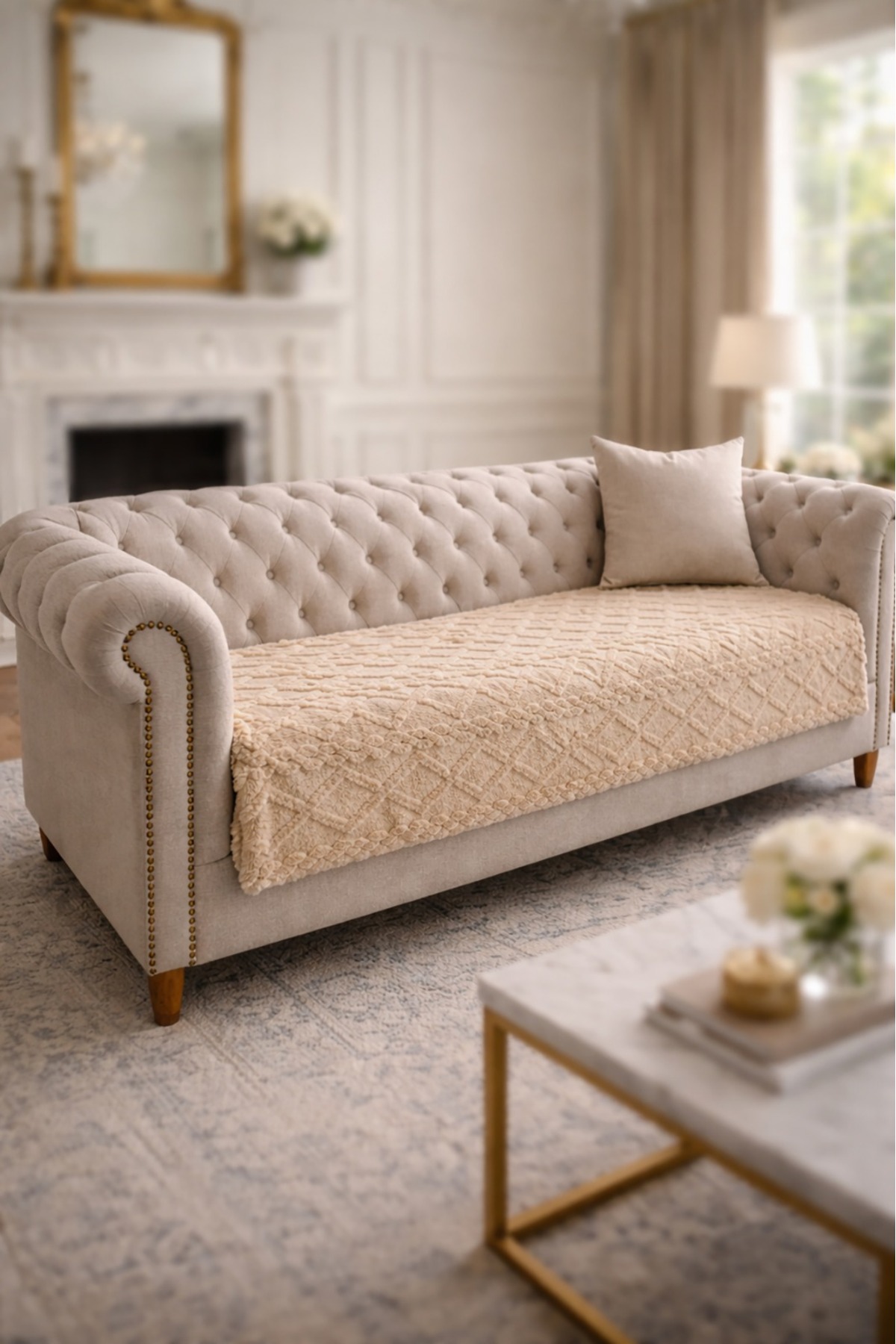 Decomia Home Chain Oturma Yerini Kapatan Kabartmalı Yumuşak Tüylü Koltuk Örtüsü Koltuk Şalı (100X220cm)