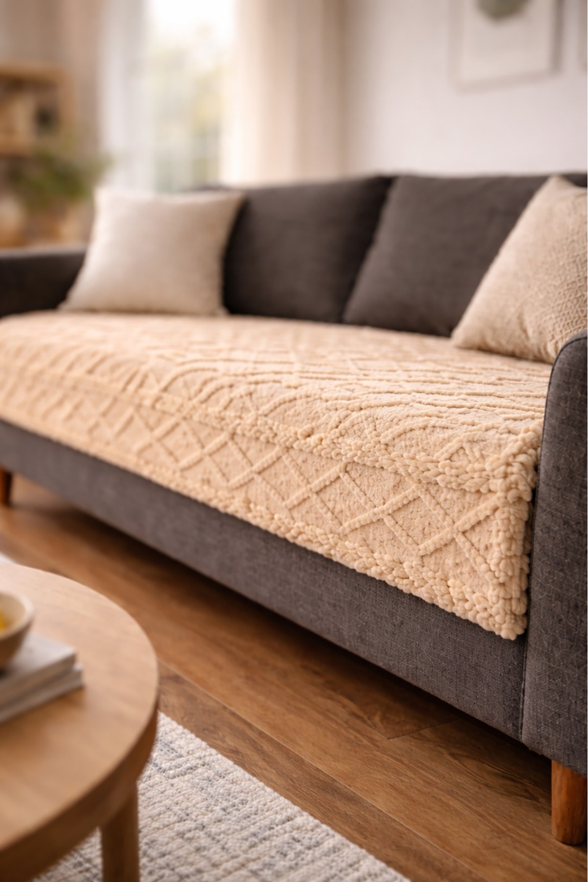 Decomia Home Chain Oturma Yerini Kapatan Kabartmalı Yumuşak Tüylü Koltuk Örtüsü Koltuk Şalı (100X220cm) - Görsel 2