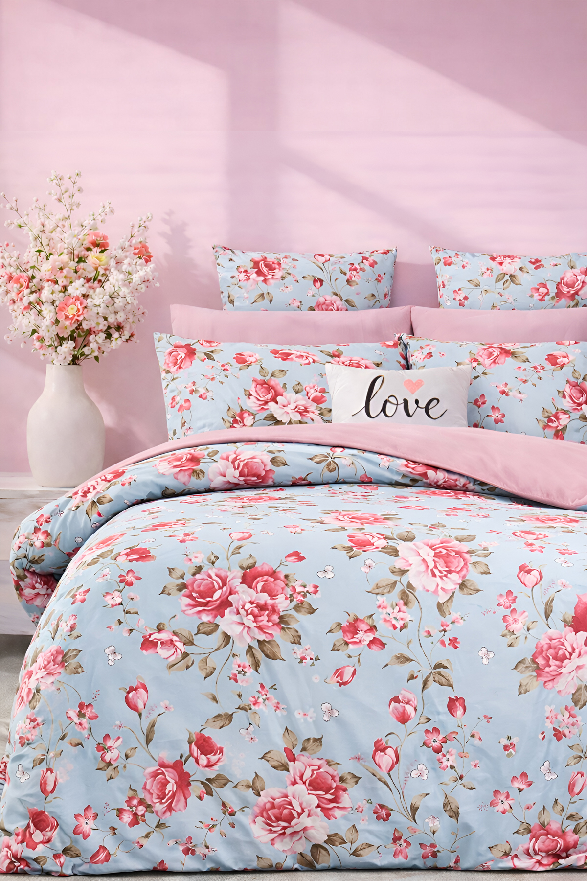 İQON Lastikli Çarşaflı Nevresim Takımı Çift Kişilik Avangarde Turkuaz