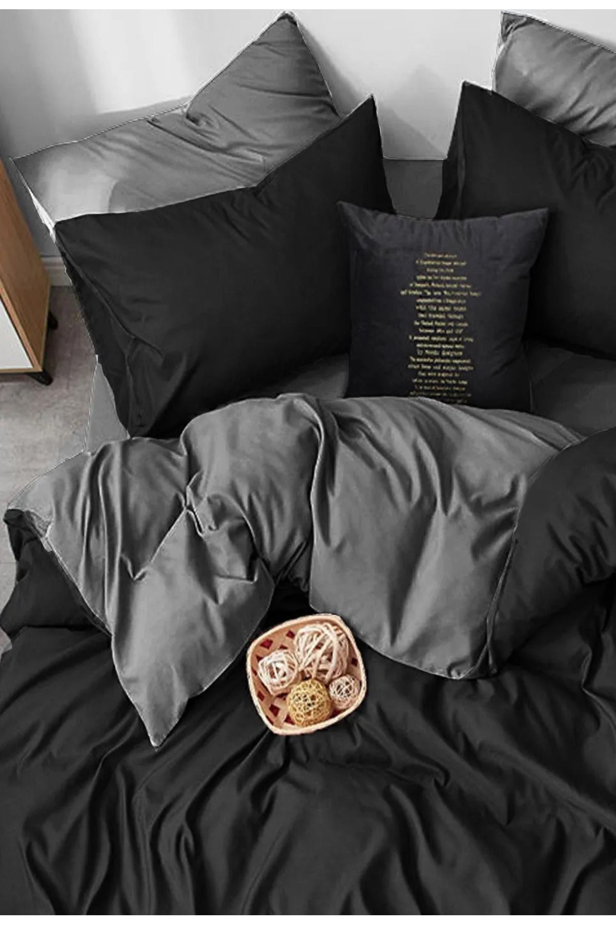 İQON Lastikli Çarşaflı Nevresim Takımı Çift Kişilik Gri-siyah Blackgrey - Görsel 2