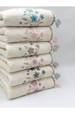 AYHANHOME 6'lı Çiçek Küpeli İşleme Renkli Çeyizlik 30x50 Mutfak Havlu Seti