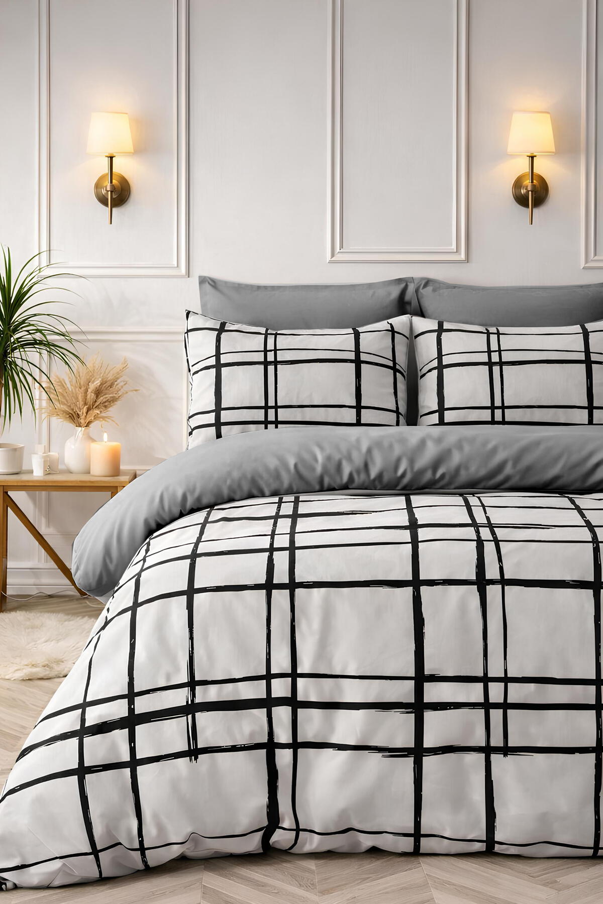 Always Çarşafı Lastikli Çift Taraflı Çift Kişilik Nevresim Takımı Prizma Siyah