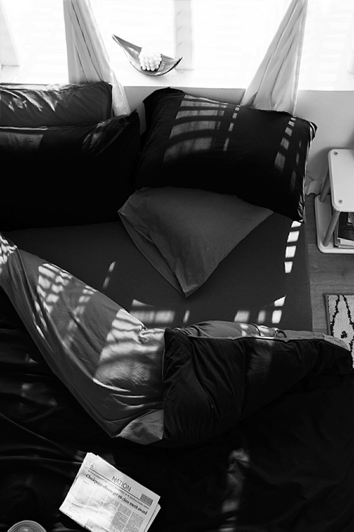 İQON Lastikli Çarşaflı Nevresim Takımı Çift Kişilik Gri-siyah Blackgrey - Görsel 3