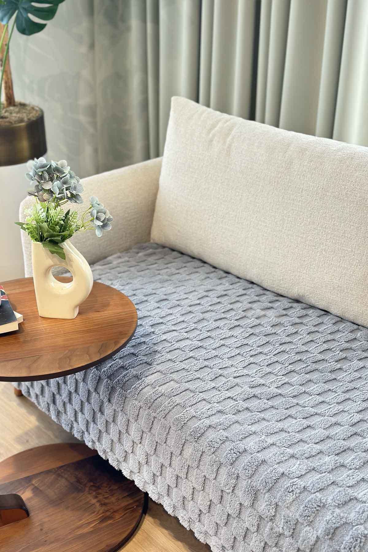 Decomia Home Dolly Oturma Yerini Kapatan Kabartmalı Yumuşak Tüylü Koltuk Örtüsü Koltuk Şalı (100X220cm) - Görsel 2