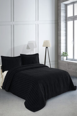 BİRHOME Terry Jakarlı Şönil Çift Kişilik Yatak Örtüsü (siyah)