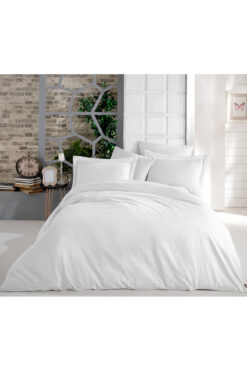 MyStory Home Lastikli Çarşaflı Tek Kişilik Nevresim Takımı Saten Beyaz