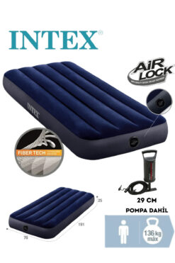 Intex Tek Kişilik Şişme Yatak Pompalı Ev ve Kamp Yatağı Outdor Camping DURA-BEAM Pompa Dahil 191x76x25cm