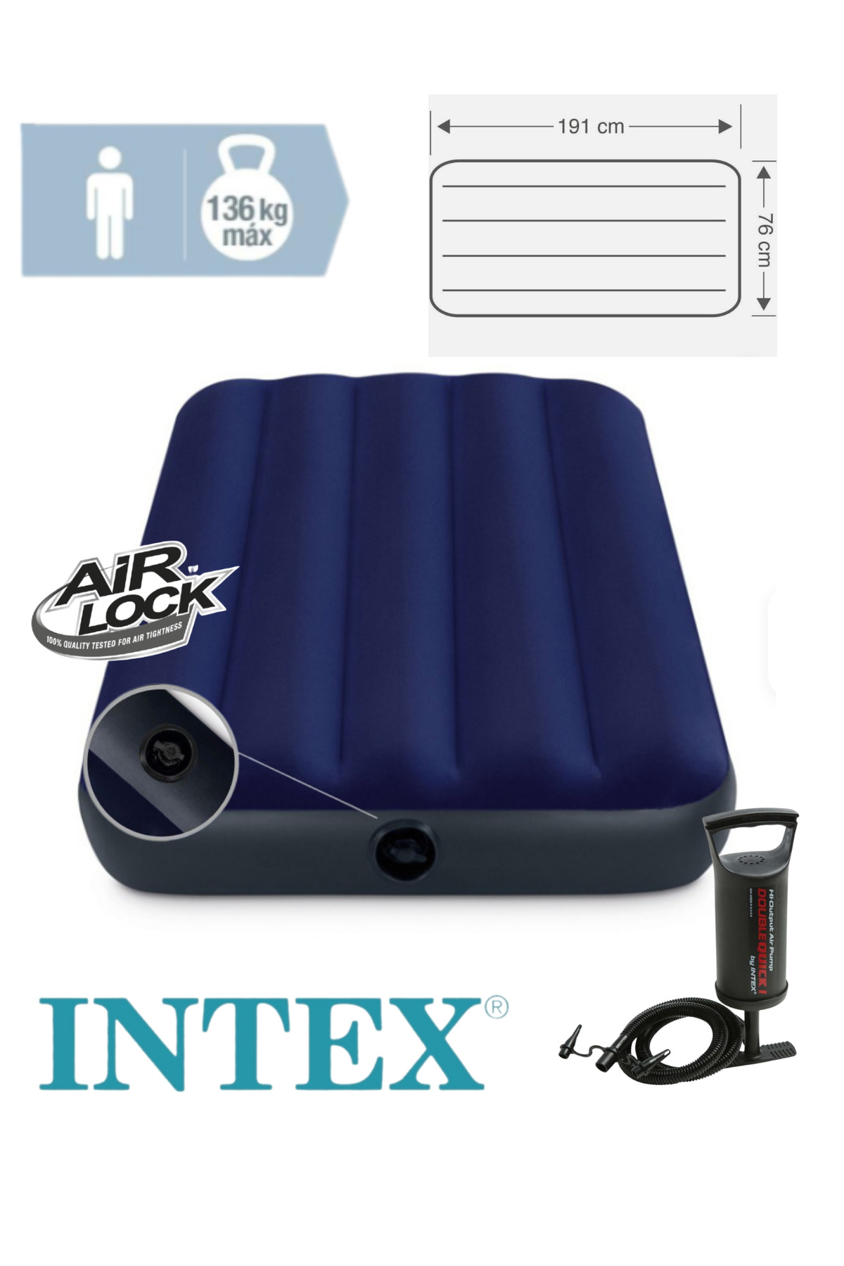 Intex Tek Kişilik Şişme Yatak Pompalı Ev ve Kamp Yatağı Outdor Camping DURA-BEAM Pompa Dahil 191x76x25cm - Görsel 2