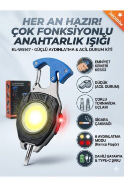 KLIGHT Çok Fonksiyonlu - Şarjlı - Anahtarlık - çakmaklı - kamp feneri KL-W5147