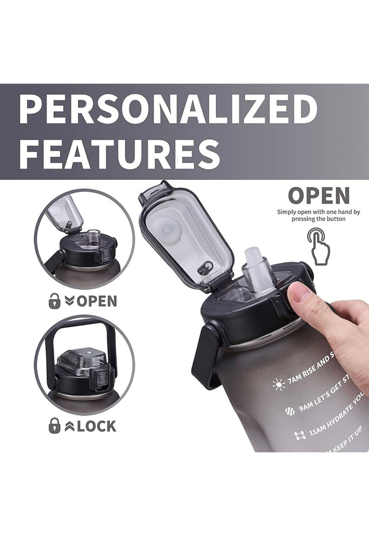 BEYZANA Premium Black Motivasyonel Su Matarası Su Şişesi 2 Lt Tritan Spor Salonu Su Şişesi Bpa Içermez Suluk - Görsel 3