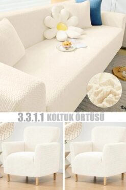 BASHTUGH TİCARET Koltuk Örtüsü takımı 4 Parça 3 3 1 1 Esnek Lastikli Leke Tutmaz yıkanabilir Çekyat kılıfı