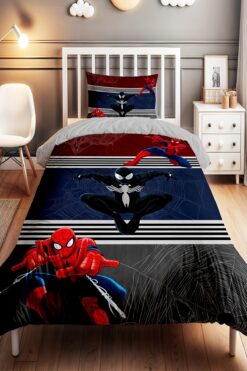 EVPANYA Koyu Zeminde Kahramanlar Desenli Tek Kişilik Bebek Çocuk Nevresim Seti