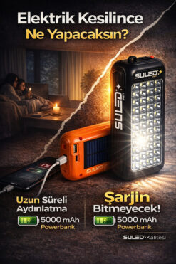 SULED Güneş Panelli Handy Power Bank Fener Işıldak 32 Süper Smd Ledli El Feneri Ev Kamp Outdoor Aydınlatma