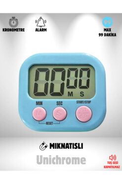 Folveit Mavi Renk Dijital Ekranlı Alarmlı Kronometre Mıknatıslı Mutfak Zamanlayıcı Maks. 99 Dakika