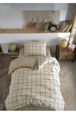 Always Çarşafı Lastikli Çift Taraflı Tek Kişilik Nevresim Takımı Kahve Kareli