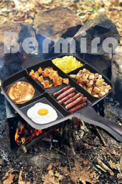 BERMİRA Home Collection Granit Tava Döküm 5 Gözlü Siyah Tava Yanmaz Yapışmaz Tava 5 Bölmeli 38x32 Cm