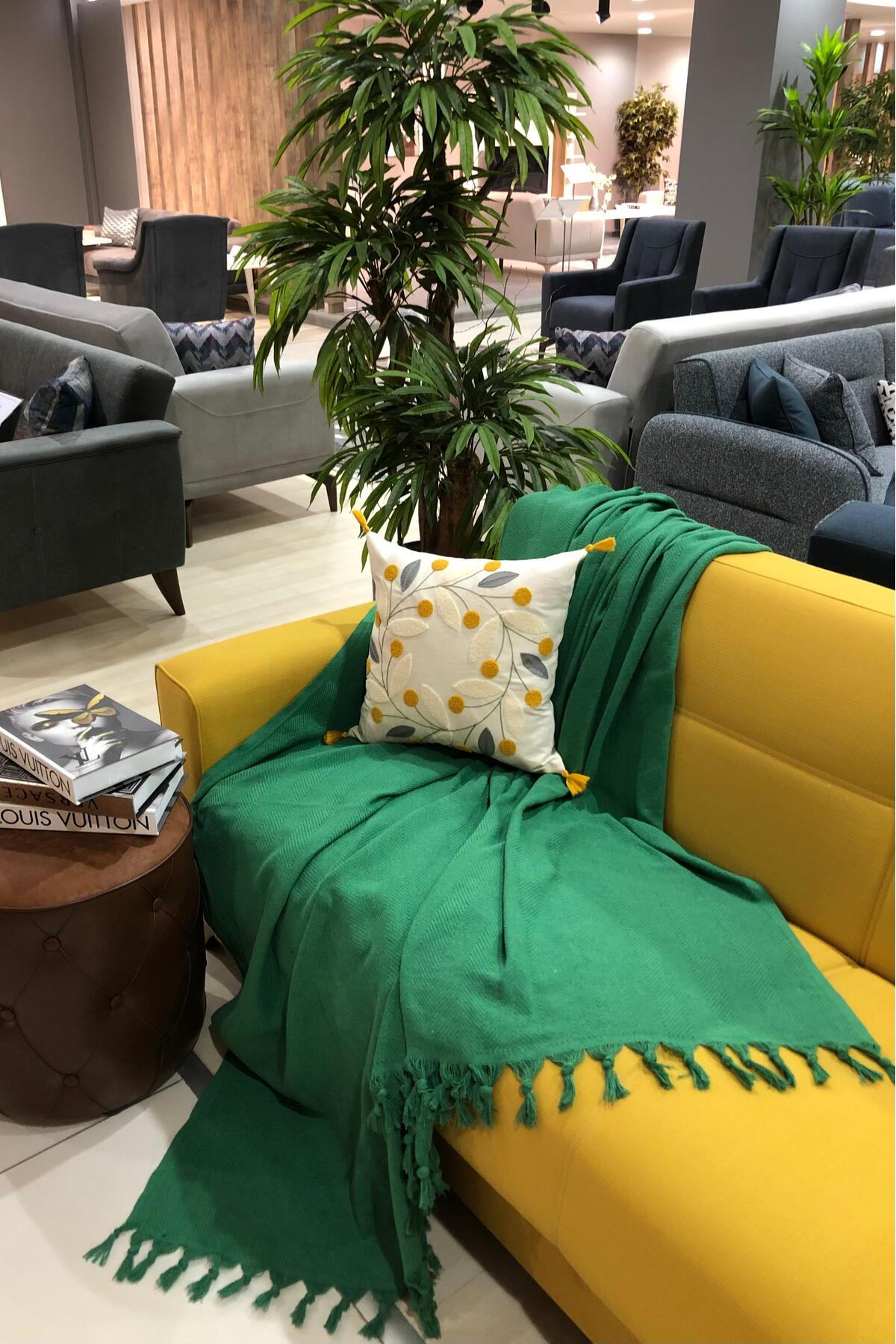 LUWİNO HOME Renge Renk El Bağlama Benetton Yeşili Koltuk Örtüsü 180*220 Cm