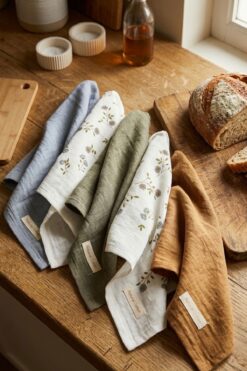 Genel Markalar 5'li %100 Pamuk Müslin Mutfak Peçetesi ve Kurulama Bezi Seti - Baskılı - 40x60 cm