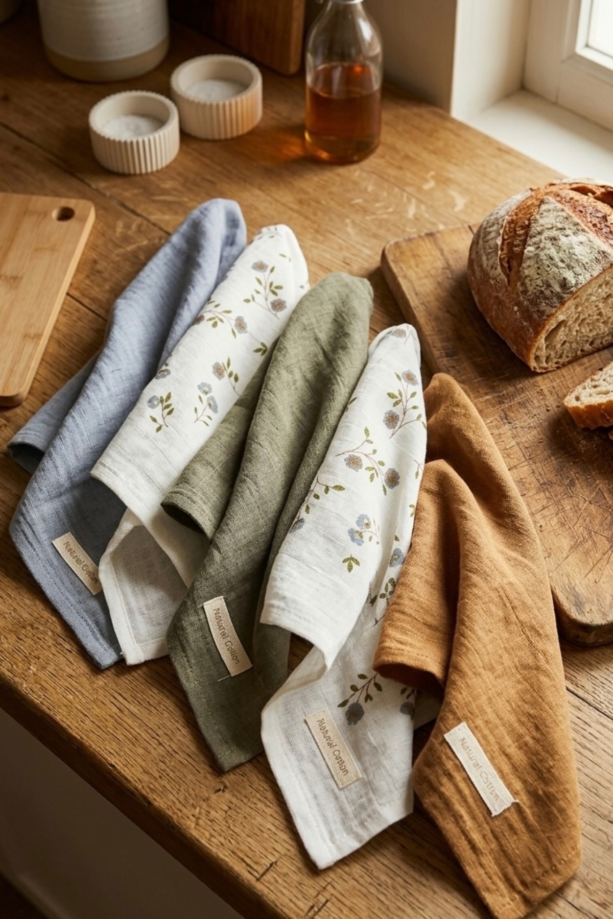Genel Markalar 5'li %100 Pamuk Müslin Mutfak Peçetesi ve Kurulama Bezi Seti - Baskılı - 40x60 cm