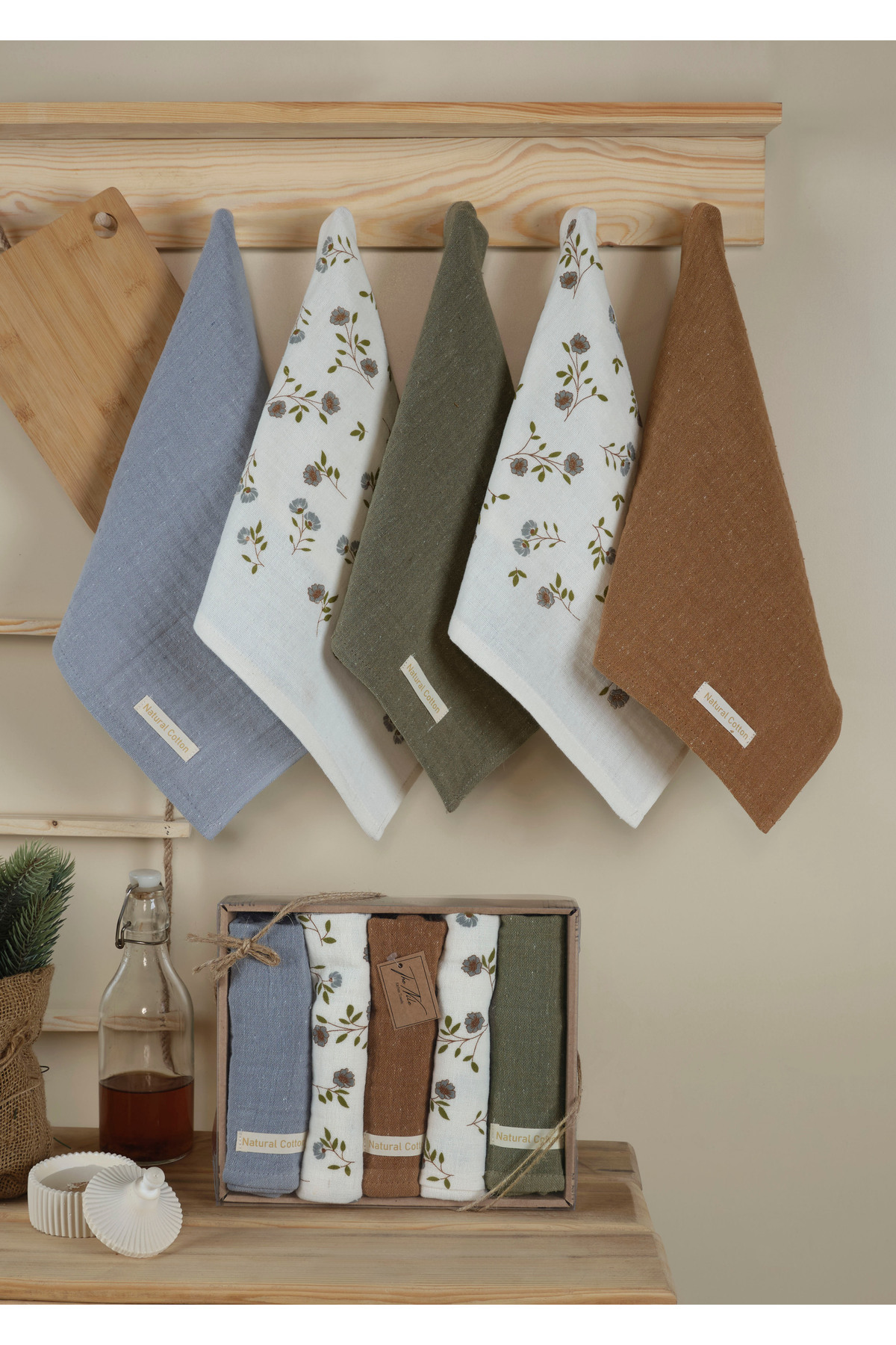 Genel Markalar 5'li %100 Pamuk Müslin Mutfak Peçetesi ve Kurulama Bezi Seti - Baskılı - 40x60 cm - Görsel 2