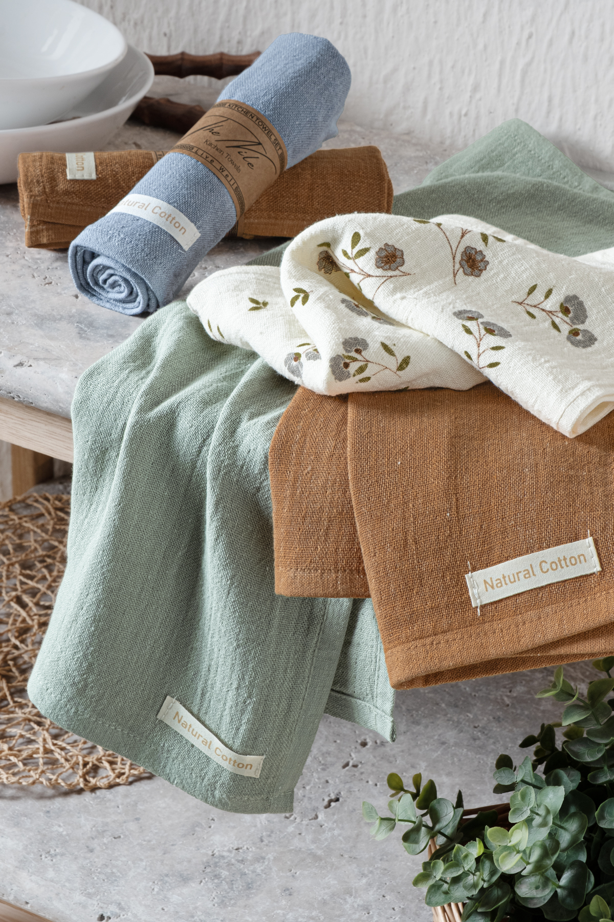 Genel Markalar 5'li %100 Pamuk Müslin Mutfak Peçetesi ve Kurulama Bezi Seti - Baskılı - 40x60 cm - Görsel 3