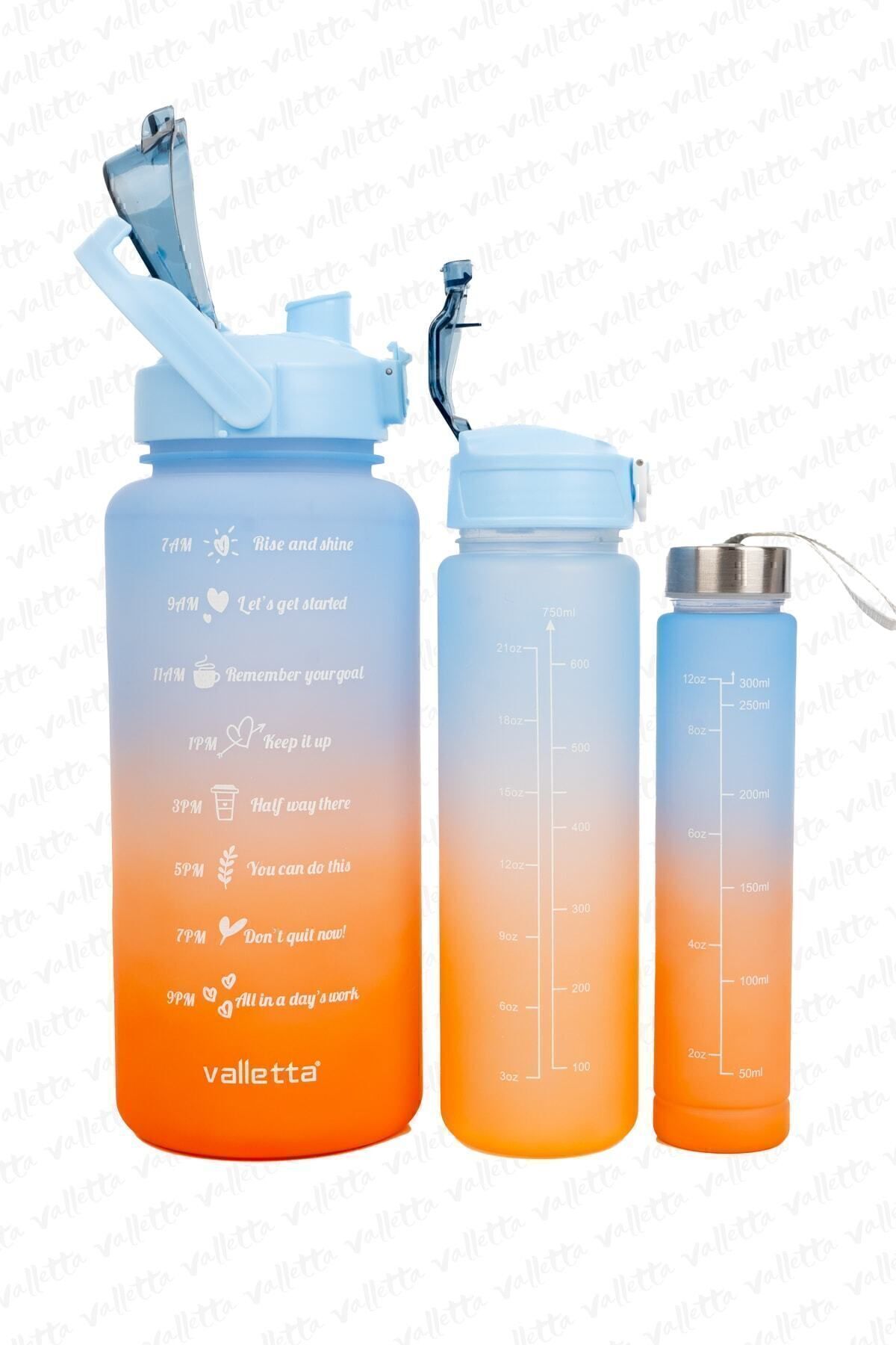 valletta Eldorado 3lü Set Bpa Içermez Motivasyonel Su Matarası Mavi Su Matarası,su Şişesi,suluk - Görsel 3