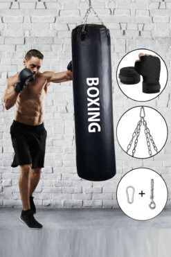 Spor Byfit Boxing 70 Cm Gençlere Yönelik Hazır Dolu Boks Torbası ve Zinciri - Hediye Boks Bandajı
