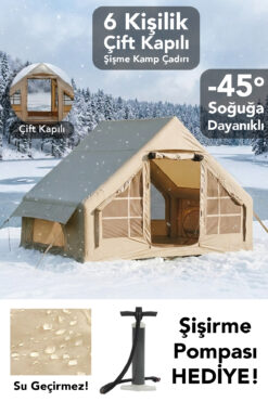 Meleni Home Çift Kapılı 6 Kişilik Kamp Çadırı - 4 Mevsim Su Geçirmez Şişme Kamp Çadırı 300x210 cm