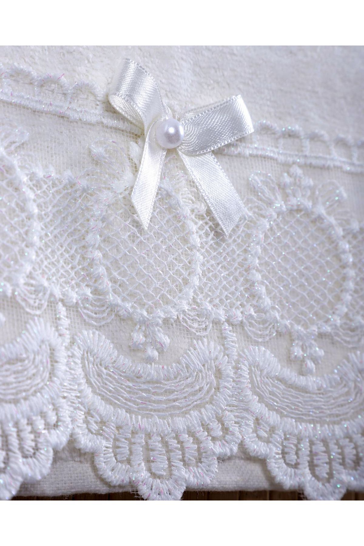 AYHANHOME 6'lı %100 Pamuklu Kadife Dantelli Güpürlü Fiyonklu Çeyizlik 30x50 Mutfak Havlusu - Görsel 3