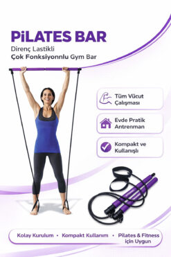 Dynamic Pilates Bar Direnç Lastikli Fitness Barı – Çok Fonksiyonlu Gym Bar Spor Aleti