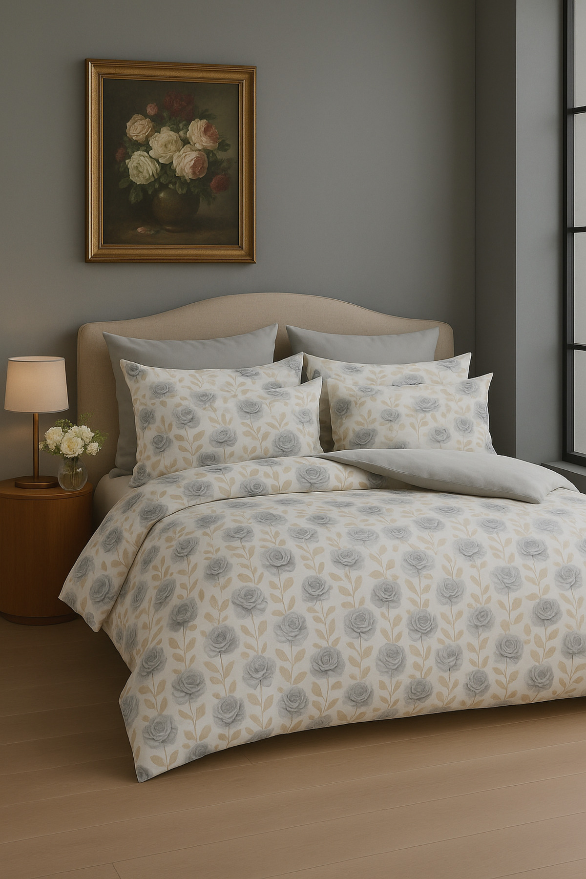 Sheri Home Lastikli Çarşaflı Nevresim Takımı Çift Kişilik Garden BEYAZ