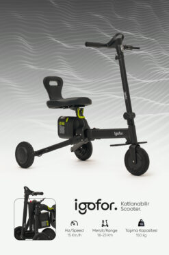 igofor 3 Tekerlekli Katlanabilir Elektrikli Oturulabilir Scooter – Hafif, Taşınabilir, Uzun Menzilli
