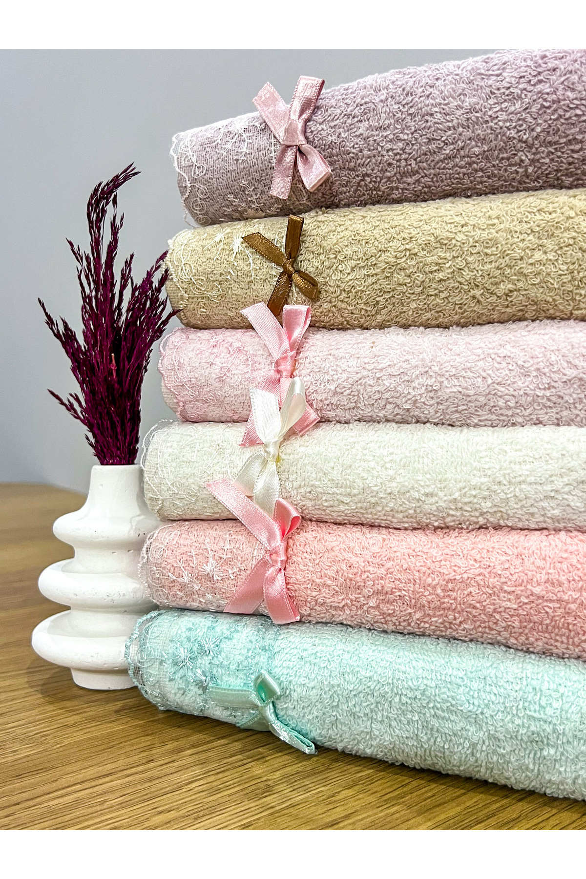 AYHANHOME 6'lı Güpürlü Fiyonklu Renkli Pamuklu 30x50 Mutfak Havlusu - Görsel 2