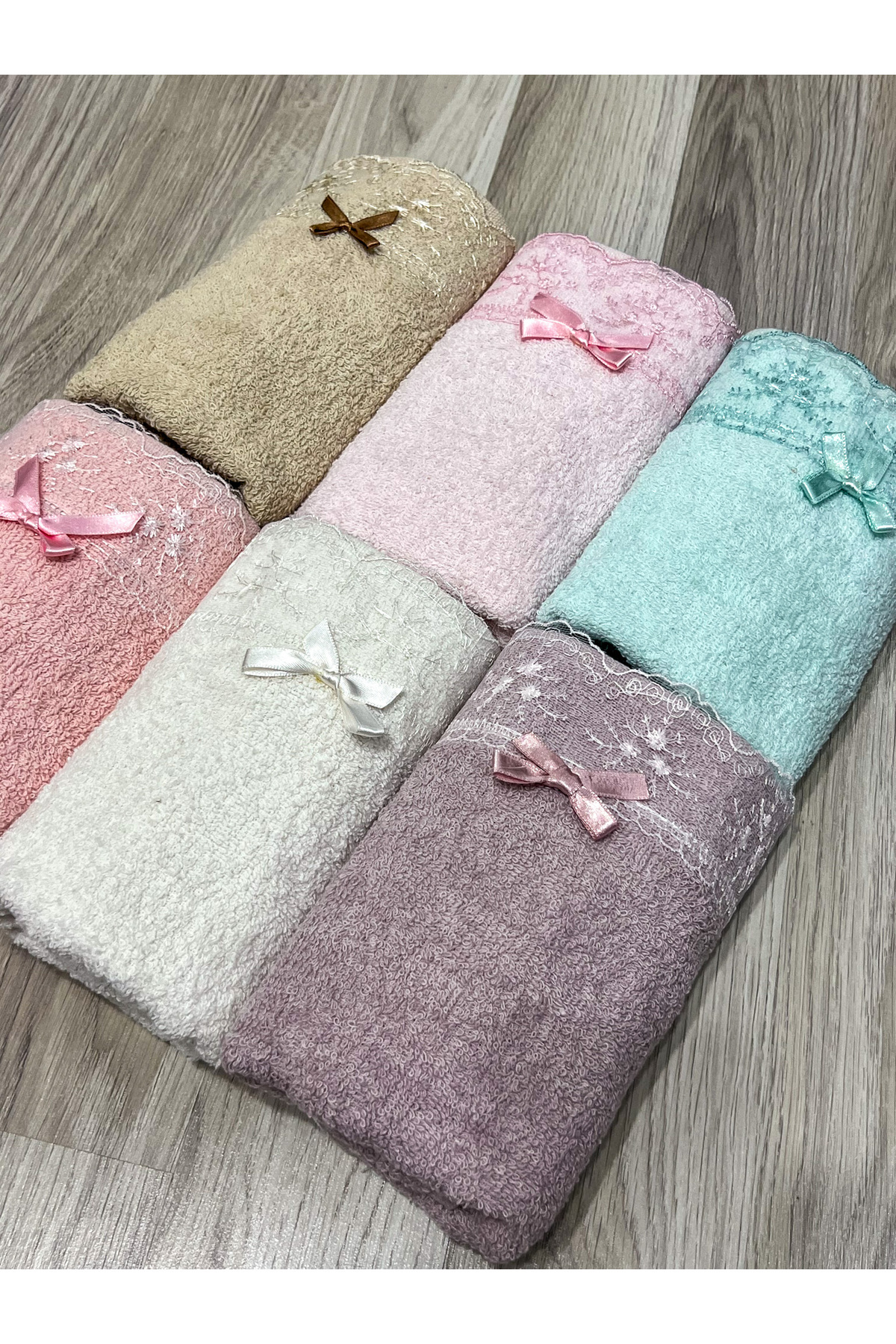 AYHANHOME 6'lı Güpürlü Fiyonklu Renkli Pamuklu 30x50 Mutfak Havlusu - Görsel 3