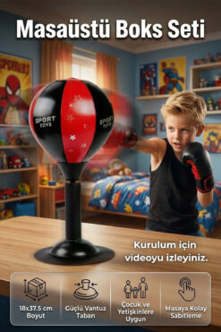 ALFAGİFT Masaüstü Vakumlu Boks Torbası- Vantuzlu Refleks Boks Topu Pompa Hediyeli