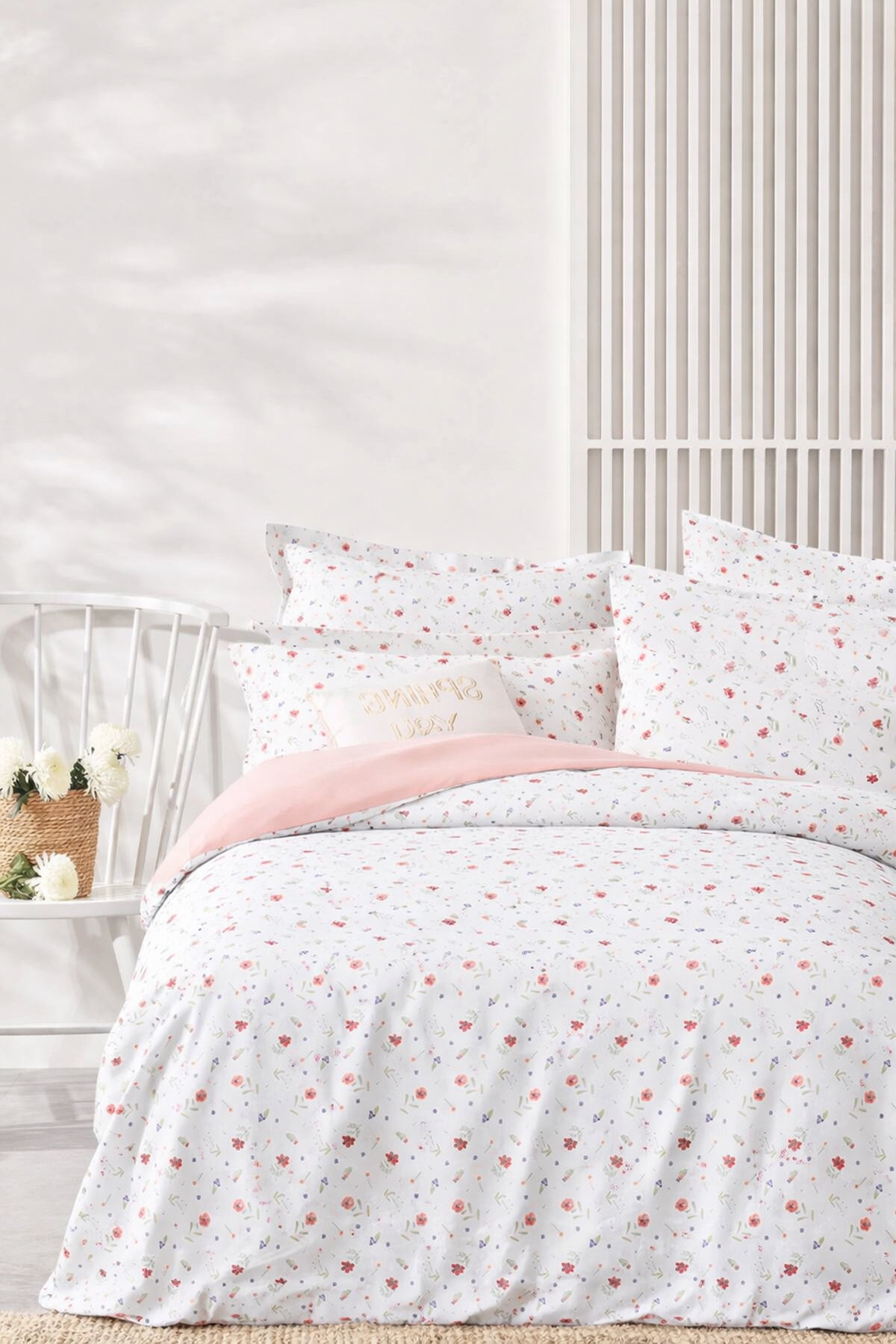 İQON Lastikli Çarşaflı Nevresim Takımı Çift Kişilik MİNİMAL BEYAZ