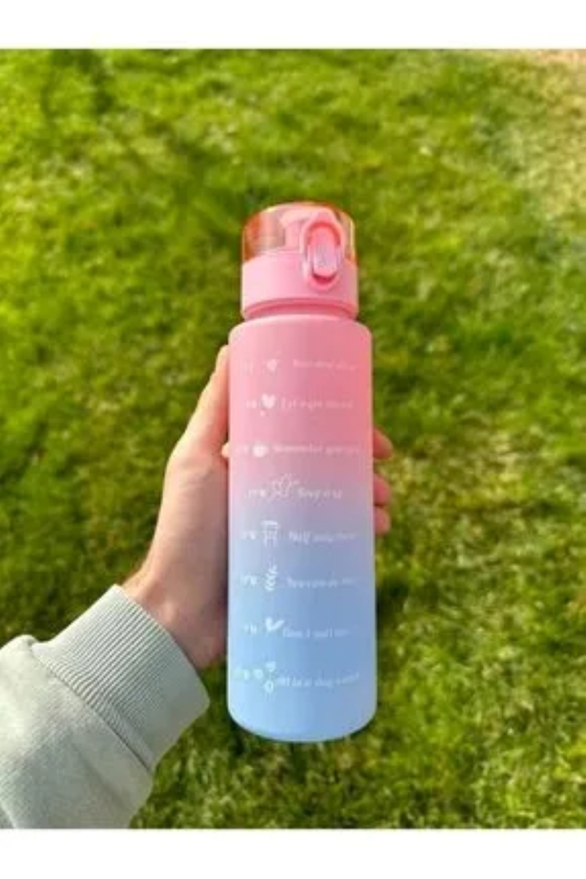 UMYHOME Motivasyonel Su Matarası Suluk 900 ml Pipetli Su Matarası ( Pembe ) - Görsel 2