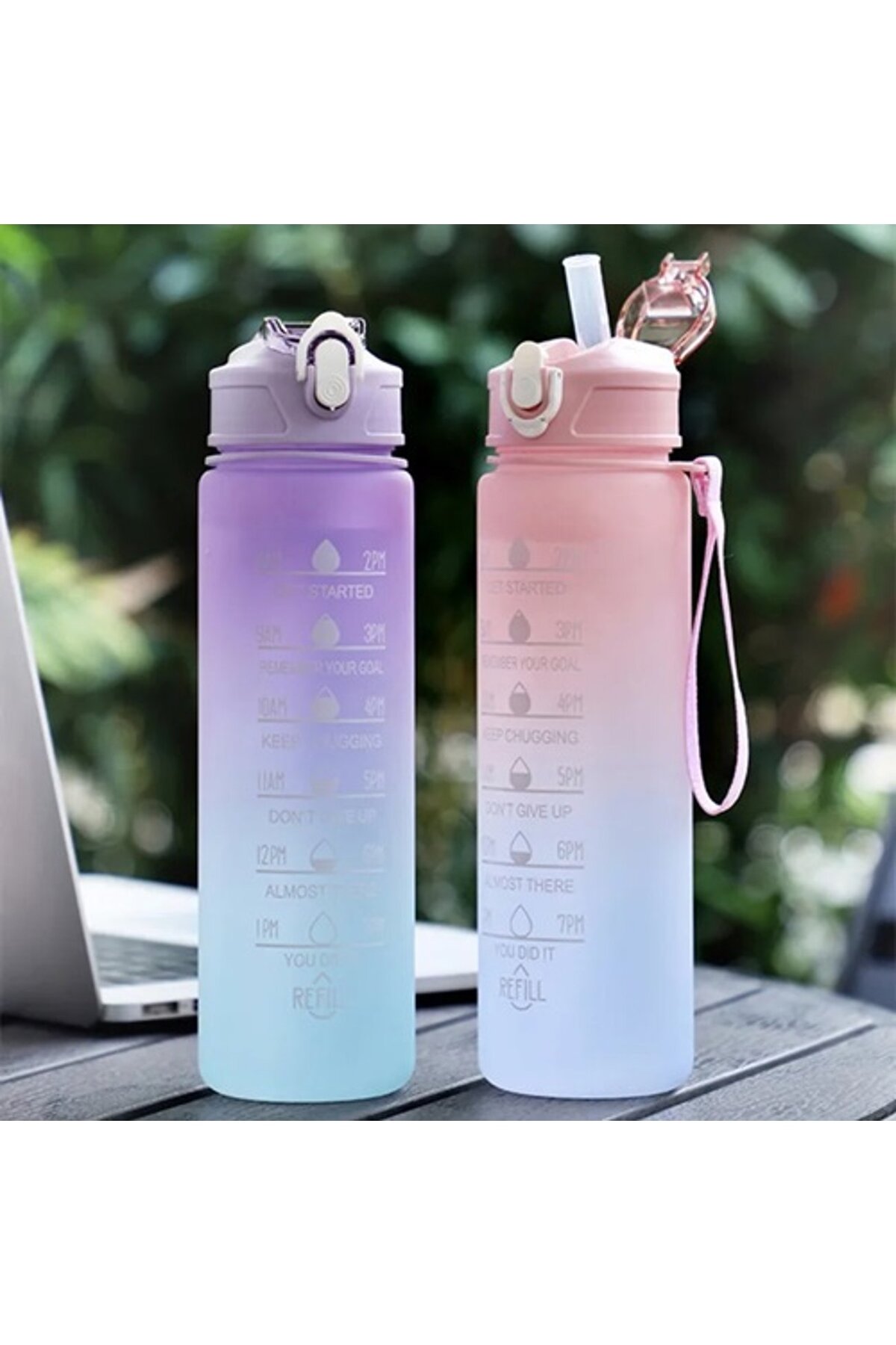UMYHOME Motivasyonel Su Matarası Suluk 900 ml Pipetli Su Matarası ( Pembe ) - Görsel 3