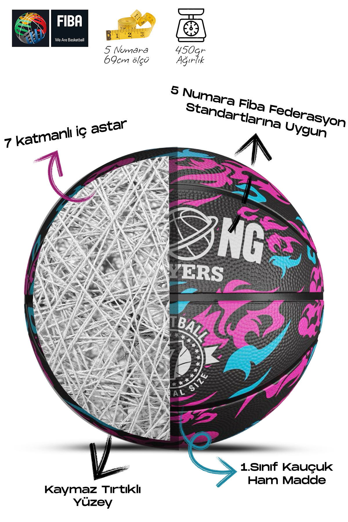 Hsport Prof. NBA Kaymaz Kauçuk iç/dış Saha Uygun 5 Numara Basketbol Topu Profesyonel Basket - Görsel 2