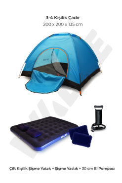 Walke 4 kişilik Kamp Çadırı + Çift Kişilik Yatak + 2 Yastık + 1 Pompa