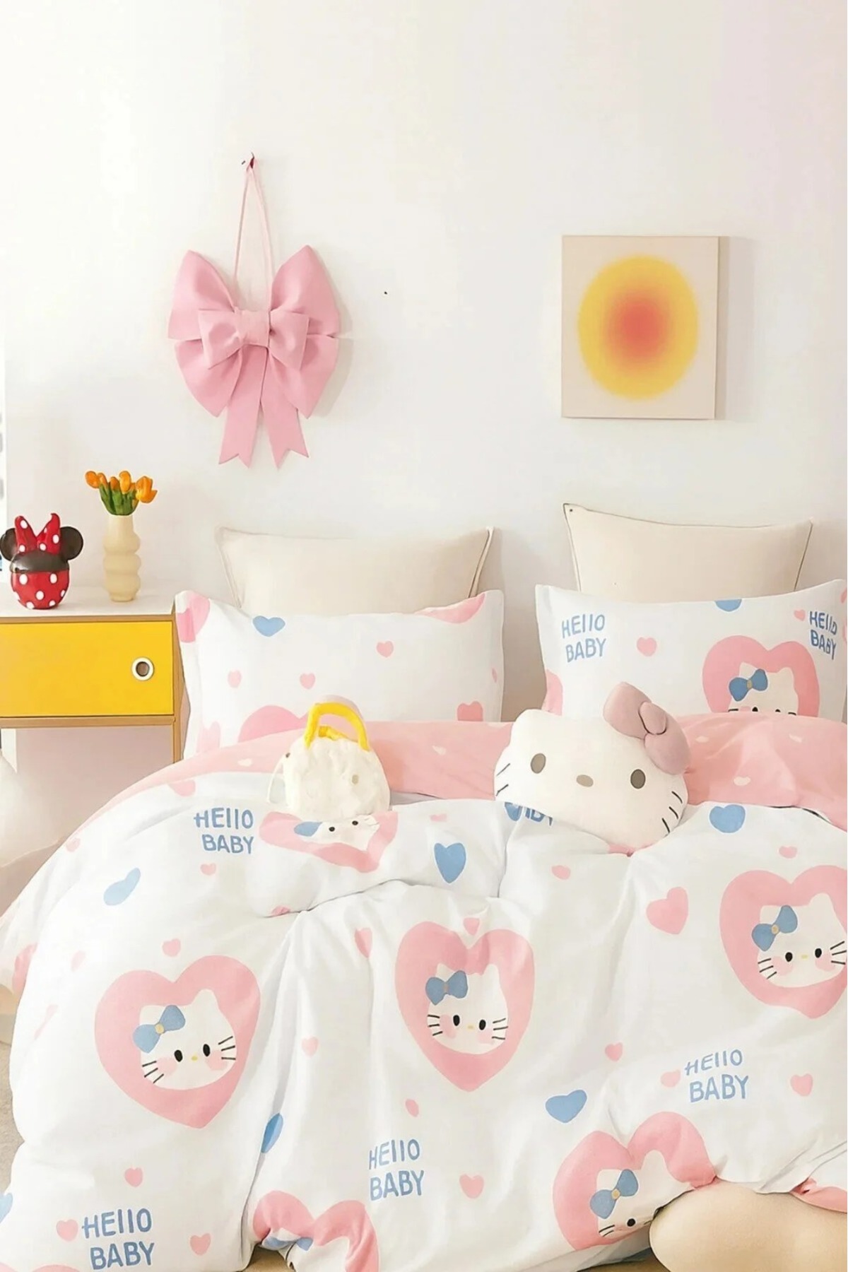 İQON Lastikli Çarşaflı Nevresim Takımı Çift Kişilik HELLO KİTTY BEYAZ - Görsel 2