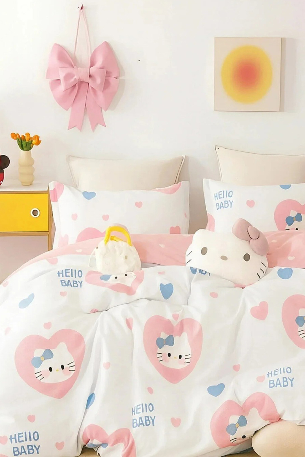 İQON Lastikli Çarşaflı Nevresim Takımı Çift Kişilik HELLO KİTTY BEYAZ - Görsel 3
