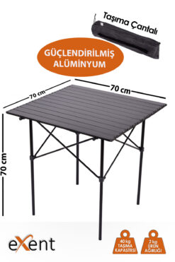 Exent Taşıma Çantalı Çok Hafif Alüminyum Kamp, Piknik, Plaj, Bahçe, Balkon Masası -70x70x70