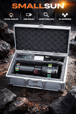 LA CHIC Small Sun Profesyonel Avcı Ve Kamp Tipi 5000 Lümen El Feneri -Çantalı Set -Full Asesuarlı