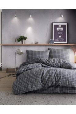 MORRİVAL TEK KİŞİLİK FÜME KARELİ 120X200 LASTİKLİ ÇARŞAFLI NEVRESİM TAKIMI