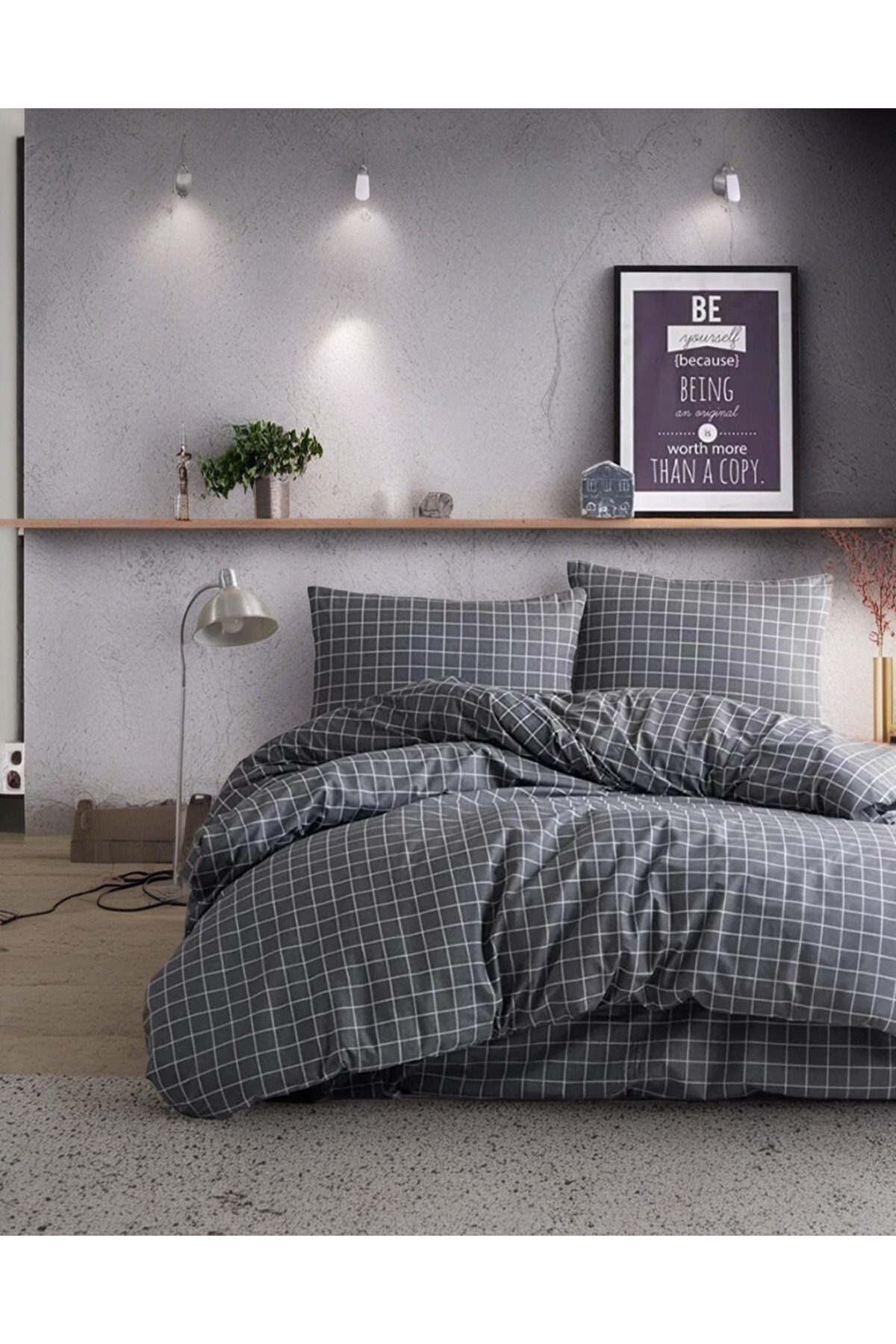 MORRİVAL TEK KİŞİLİK FÜME KARELİ 120X200 LASTİKLİ ÇARŞAFLI NEVRESİM TAKIMI