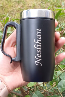 Genel Markalar Kişiye Özel Siyah Renk Çelik Termos Mug Bardak Hediyelik