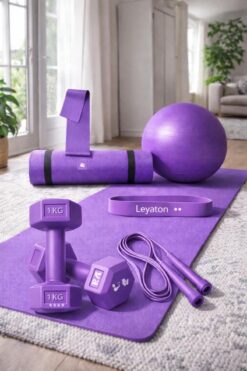 Leyaton Pilates Minderi 20 cm Pilates Topu Squat Band Direnç Lastiği Atlama İpi Dambıl Seti Pilates Seti