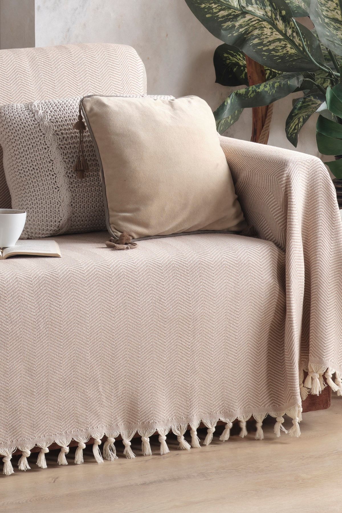 LADYNİL Naturel Koltuk Örtüsü Kolları Kaplayan Bej 180x300 - Görsel 2